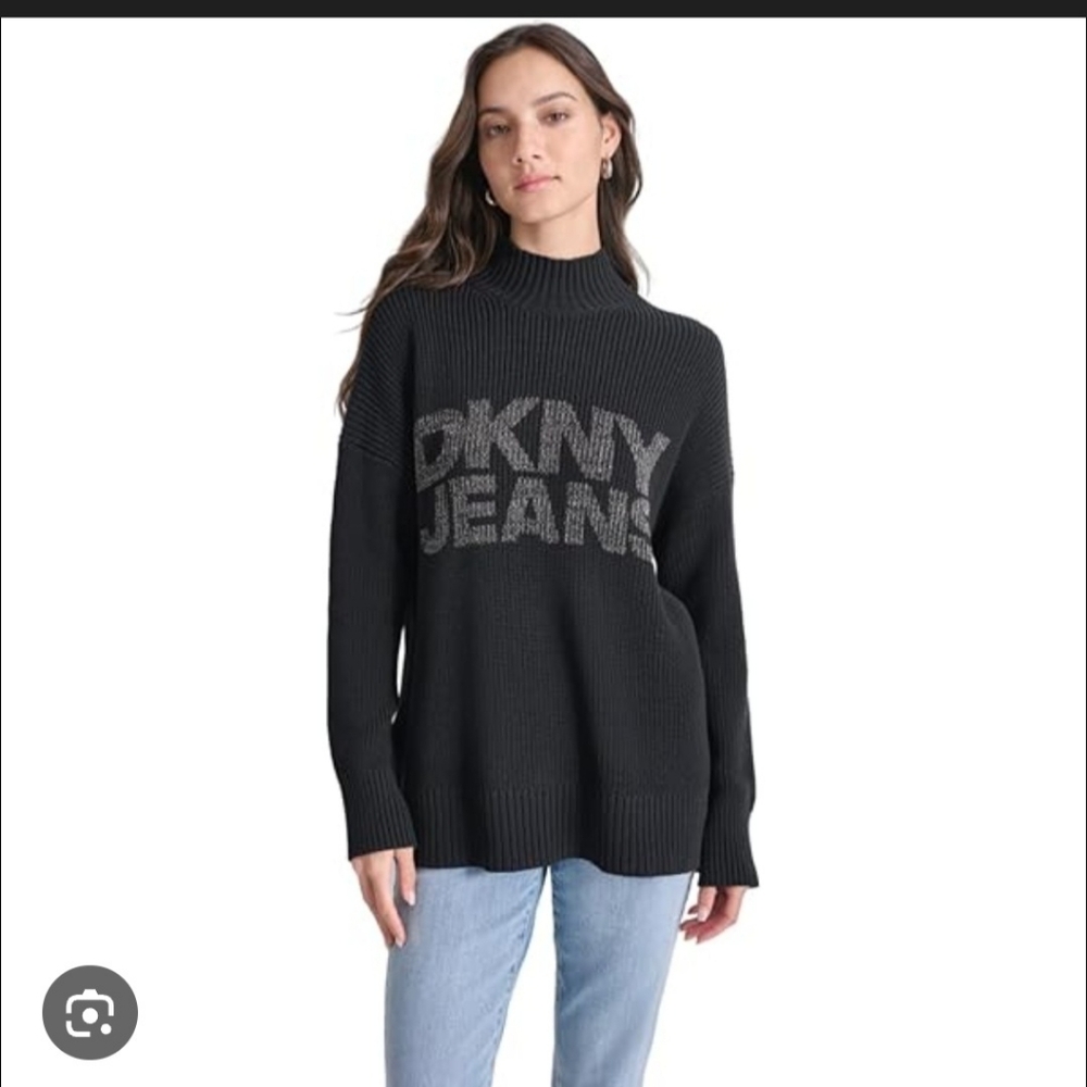 DKNY JEANS LOGO PRINTED SHAKER SWEATER SIZE LARGE NWT